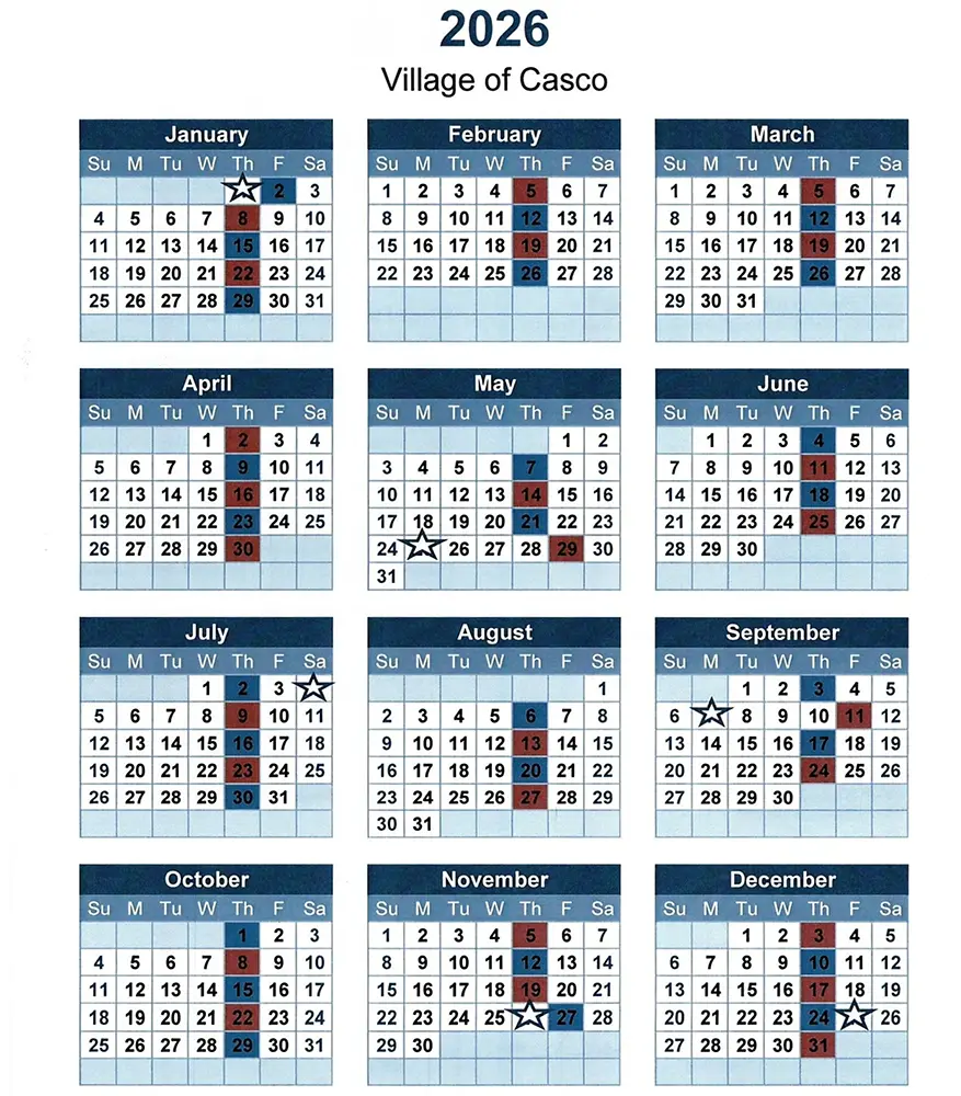 2026 Village of Casco Waste Management Calendar